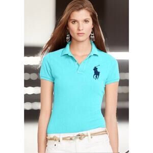 Ralph Lauren Women's Big Pony Polo Shirt XS Skinny Fit Green Mint Preppy Rugby